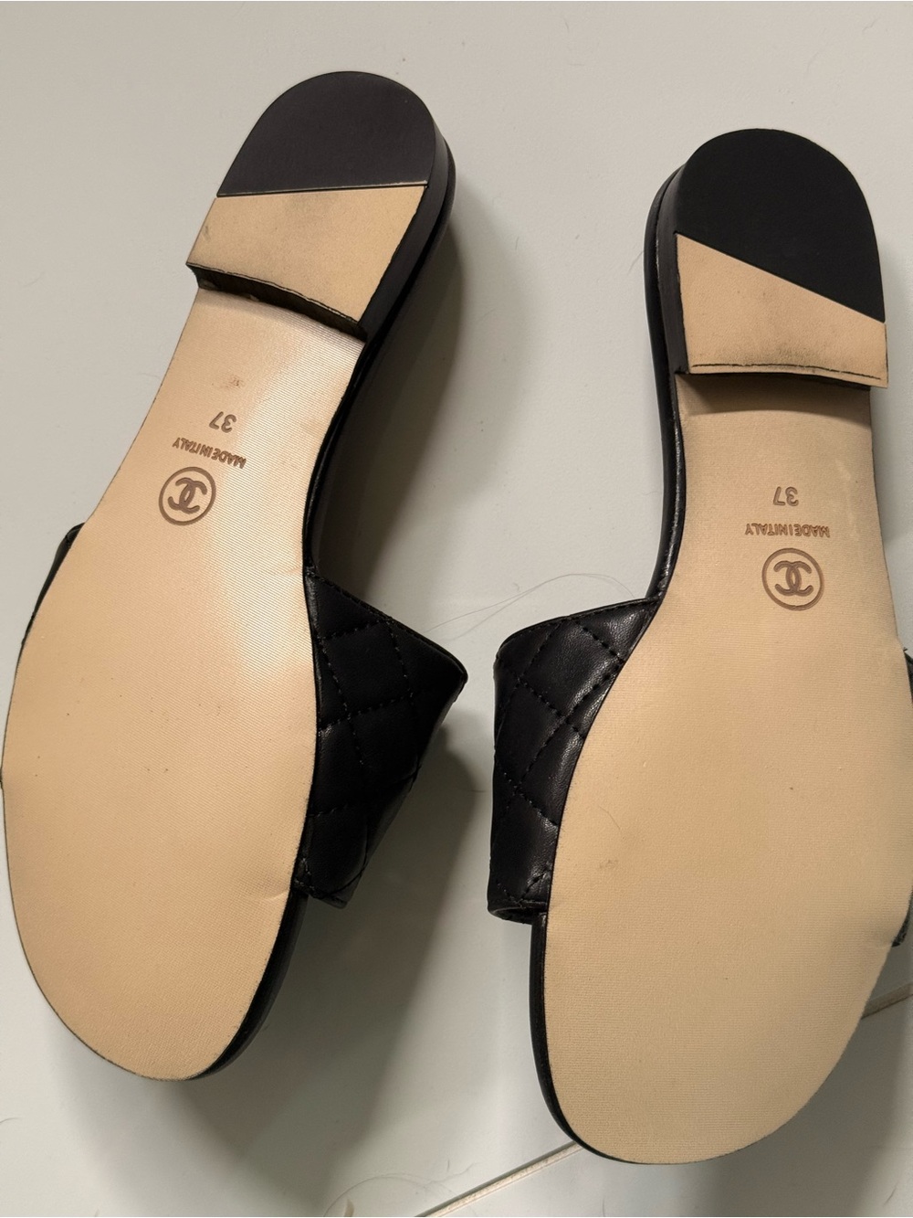 CHANEL Black Quilted Leather Slide Sandals with Gold CC Logos - Picture 7 of 7